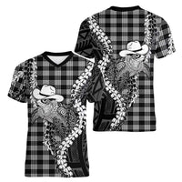 Black Hawaii Palaka Cowboy Turtle Women V-Neck T-Shirt Hawaiian Paniolo Puakenikeni Maile Lei DT05 - Polynesian Pride