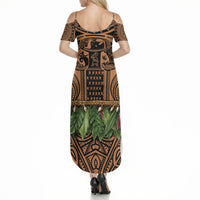 Polynesia Maui Tattoo Inspired Summer Maxi Dress Tropical Leaf Skirt Costume