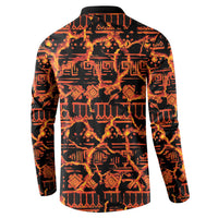 Polynesia Lava Monster Cosplay Button Sweatshirt Fiery Glowing Volcano Crack Pattern
