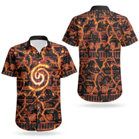 Polynesia Lava Monster Cosplay Couples Matching Off Shoulder Short Dress and Hawaiian Shirt Fiery Glowing Volcano Crack Pattern