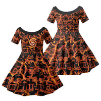 Polynesia Lava Monster Cosplay Family Matching Tank Maxi Dress and Hawaiian Shirt Fiery Glowing Volcano Crack Pattern