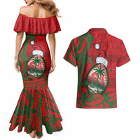 Guam Christmas Couples Matching Mermaid Dress and Hawaiian Shirt Chamorro Seal Hat Santa Tribal Waves DT05 - Polynesian Pride