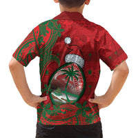 Guam Christmas Family Matching Long Sleeve Bodycon Dress and Hawaiian Shirt Chamorro Seal Hat Santa Tribal Waves DT05 - Polynesian Pride