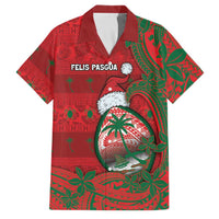 Guam Christmas Family Matching Off Shoulder Maxi Dress and Hawaiian Shirt Chamorro Seal Hat Santa Tribal Waves DT05 Dad's Shirt - Short Sleeve Red - Polynesian Pride