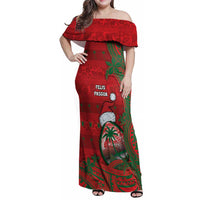 Guam Christmas Family Matching Off Shoulder Maxi Dress and Hawaiian Shirt Chamorro Seal Hat Santa Tribal Waves - Polynesian Pride