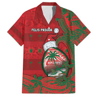 Guam Christmas Family Matching Off Shoulder Short Dress and Hawaiian Shirt Chamorro Seal Hat Santa Tribal Waves DT05 Dad's Shirt - Short Sleeve Red - Polynesian Pride