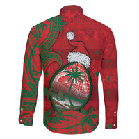 Guam Christmas Family Matching Off Shoulder Short Dress and Hawaiian Shirt Chamorro Seal Hat Santa Tribal Waves DT05 - Polynesian Pride