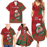 Guam Christmas Family Matching Summer Maxi Dress and Hawaiian Shirt Chamorro Seal Hat Santa Tribal Waves DT05 - Polynesian Pride
