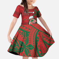 Guam Christmas Family Matching Tank Maxi Dress and Hawaiian Shirt Chamorro Seal Hat Santa Tribal Waves DT05 Daughter's Dress Red - Polynesian Pride
