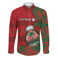 Guam Christmas Family Matching Tank Maxi Dress and Hawaiian Shirt Chamorro Seal Hat Santa Tribal Waves DT05 Dad's Shirt - Long Sleeve Red - Polynesian Pride