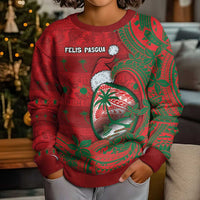 Guam Christmas Kid Ugly Christmas Sweater Chamorro Seal Hat Santa Tribal Waves - Polynesian Pride