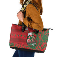 Guam Christmas Leather Tote Bag Chamorro Seal Hat Santa Tribal Waves - Polynesian Pride