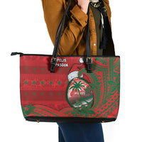 Guam Christmas Leather Tote Bag Chamorro Seal Hat Santa Tribal Waves - Polynesian Pride