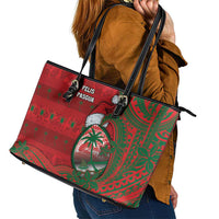 Guam Christmas Leather Tote Bag Chamorro Seal Hat Santa Tribal Waves - Polynesian Pride