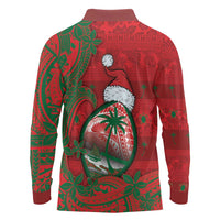 Guam Christmas Long Sleeve Polo Shirt Chamorro Seal Hat Santa Tribal Waves - Polynesian Pride