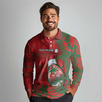 Guam Christmas Long Sleeve Polo Shirt Chamorro Seal Hat Santa Tribal Waves - Polynesian Pride