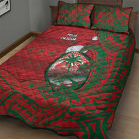 Guam Christmas Quilt Bed Set Chamorro Seal Hat Santa Tribal Waves - Polynesian Pride