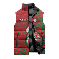 Guam Christmas Sleeveless Puffer Jacket Chamorro Seal Hat Santa Tribal Waves - Polynesian Pride