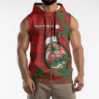 Guam Christmas Sleeveless Zip Hoodie Chamorro Seal Hat Santa Tribal Waves - Polynesian Pride