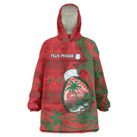 Guam Christmas Wearable Blanket Hoodie Chamorro Seal Hat Santa Tribal Waves - Polynesian Pride