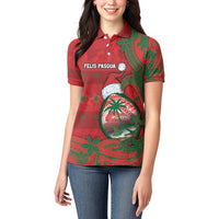 Guam Christmas Women Polo Shirt Chamorro Seal Hat Santa Tribal Waves - Polynesian Pride