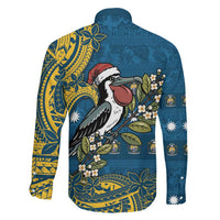 Nauru Christmas Family Matching Long Sleeve Bodycon Dress and Hawaiian Shirt Frigatebird Bird Santa Tribal Waves DT05 - Polynesian Pride
