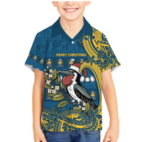 Nauru Christmas Family Matching Mermaid Dress and Hawaiian Shirt Frigatebird Bird Santa Tribal Waves DT05 Son's Shirt Deep Blue - Polynesian Pride