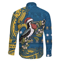 Nauru Christmas Family Matching Off The Shoulder Long Sleeve Dress and Hawaiian Shirt Frigatebird Bird Santa Tribal Waves - Polynesian Pride