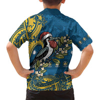 Nauru Christmas Family Matching Off Shoulder Maxi Dress and Hawaiian Shirt Frigatebird Bird Santa Tribal Waves DT05 - Polynesian Pride