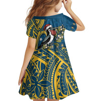 Nauru Christmas Family Matching Off Shoulder Short Dress and Hawaiian Shirt Frigatebird Bird Santa Tribal Waves - Polynesian Pride