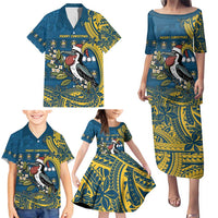 Nauru Christmas Family Matching Puletasi and Hawaiian Shirt Frigatebird Bird Santa Tribal Waves DT05 - Polynesian Pride