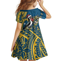 Nauru Christmas Family Matching Short Sleeve Bodycon Dress and Hawaiian Shirt Frigatebird Bird Santa Tribal Waves DT05 - Polynesian Pride