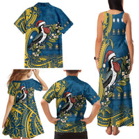 Nauru Christmas Family Matching Tank Maxi Dress and Hawaiian Shirt Frigatebird Bird Santa Tribal Waves - Polynesian Pride