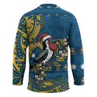 Nauru Christmas Hockey Jersey Frigatebird Bird Santa Tribal Waves - Polynesian Pride