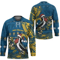 Nauru Christmas Hockey Jersey Frigatebird Bird Santa Tribal Waves - Polynesian Pride