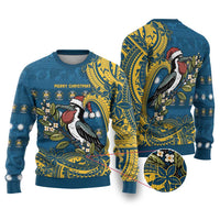 Nauru Christmas Ugly Christmas Sweater Frigatebird Bird Santa Tribal Waves - Polynesian Pride