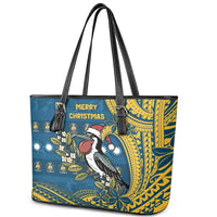 Nauru Christmas Leather Tote Bag Frigatebird Bird Santa Tribal Waves - Polynesian Pride