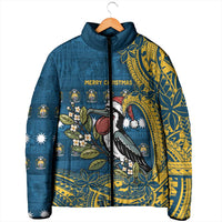 Nauru Christmas Padded Jacket Frigatebird Bird Santa Tribal Waves - Polynesian Pride