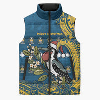 Nauru Christmas Sleeveless Puffer Jacket Frigatebird Bird Santa Tribal Waves - Polynesian Pride