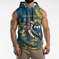Nauru Christmas Sleeveless Zip Hoodie Frigatebird Bird Santa Tribal Waves - Polynesian Pride