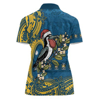 Nauru Christmas Women Polo Shirt Frigatebird Bird Santa Tribal Waves - Polynesian Pride