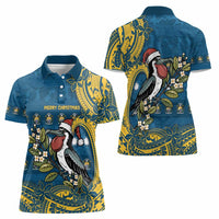 Nauru Christmas Women Polo Shirt Frigatebird Bird Santa Tribal Waves - Polynesian Pride