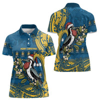 Nauru Christmas Women Polo Shirt Frigatebird Bird Santa Tribal Waves - Polynesian Pride