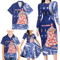 Northern Mariana Islands Christmas Family Matching Long Sleeve Bodycon Dress and Hawaiian Shirt Seashell Xmas Tree Tribal Waves DT05 - Polynesian Pride