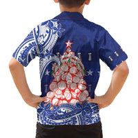 Northern Mariana Islands Christmas Family Matching Off The Shoulder Long Sleeve Dress and Hawaiian Shirt Seashell Xmas Tree Tribal Waves DT05 - Polynesian Pride