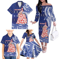 Northern Mariana Islands Christmas Family Matching Off The Shoulder Long Sleeve Dress and Hawaiian Shirt Seashell Xmas Tree Tribal Waves DT05 - Polynesian Pride