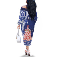 Northern Mariana Islands Christmas Family Matching Off The Shoulder Long Sleeve Dress and Hawaiian Shirt Seashell Xmas Tree Tribal Waves DT05 - Polynesian Pride