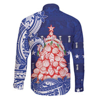 Northern Mariana Islands Christmas Family Matching Off Shoulder Short Dress and Hawaiian Shirt Seashell Xmas Tree Tribal Waves DT05 - Polynesian Pride