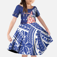 Northern Mariana Islands Christmas Family Matching Short Sleeve Bodycon Dress and Hawaiian Shirt Seashell Xmas Tree Tribal Waves DT05 Daughter's Dress Navy - Polynesian Pride