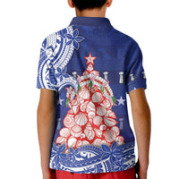 Northern Mariana Islands Christmas Kid Polo Shirt Seashell Xmas Tree Tribal Waves - Polynesian Pride